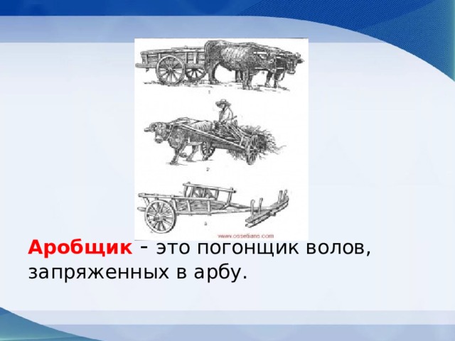 Аробщик  - это погонщик волов, запряженных в арбу. 