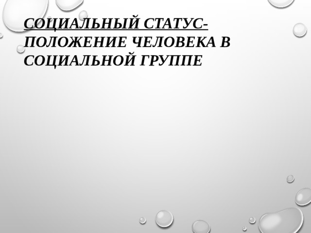 Социальный статус- положение человека в социальной группе 