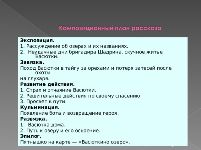 Цитатный план к рассказу васюткино озеро 5 класс по плану