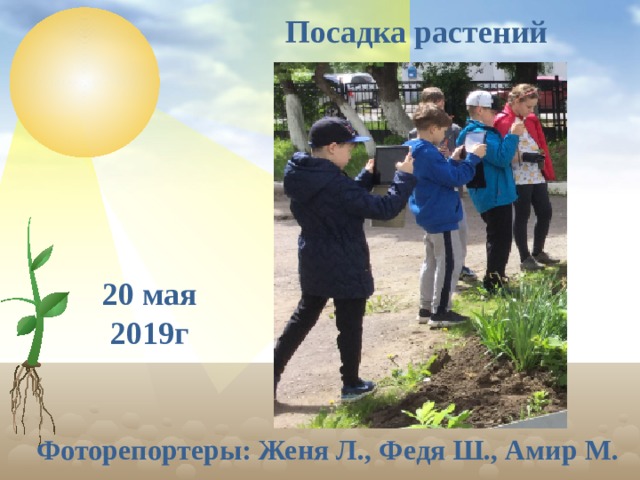 Посадка растений 20 мая 2019г Фоторепортеры: Женя Л., Федя Ш., Амир М.  
