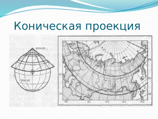 Способы изображения на карте 7 класс. Поликоническая проекция карты. Коническая проекция. Коническая и поликоническая проекция.