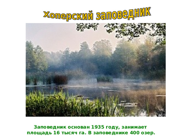 Заповедник основан 1935 году, занимает  площадь 16 тысяч га. В заповеднике 400 озер. 
