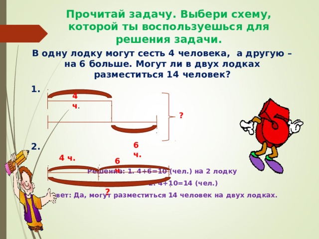 Выполни чертеж и реши. Схема понятия задача. Выбор схемы к задаче 2 класс. Человек в лодке задача. Выбери схему к задаче.