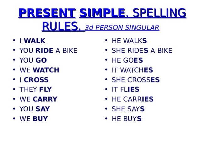 Write the third person singular i. 3d person singular правило. You walk в презент Симпл. Present simple third person singular. Renting a Bike спотлайт 5 презентация.