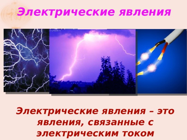 Электрические явления Электрические явления – это явления, связанные с электрическим током 