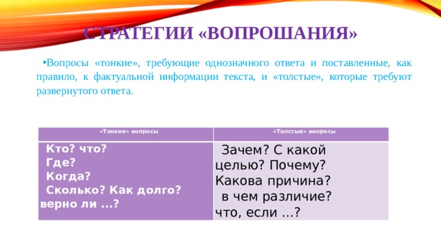 Толстой вопрос ответ. Различение вопроса и вопрошания. Вопросы требующие однозначного ответа 1 каротин является. Вопрошание техника поворот и позиционное вопрошание. В стратегии-таблице «кто? Что? Когда? Где? Почему?» «Толстый вопрос».