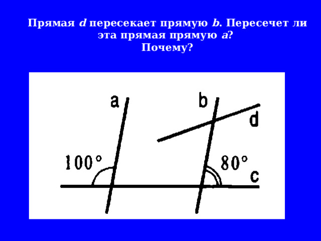 Прямая d пересекает прямую b . Пересечет ли эта прямая прямую a ?  Почему? 