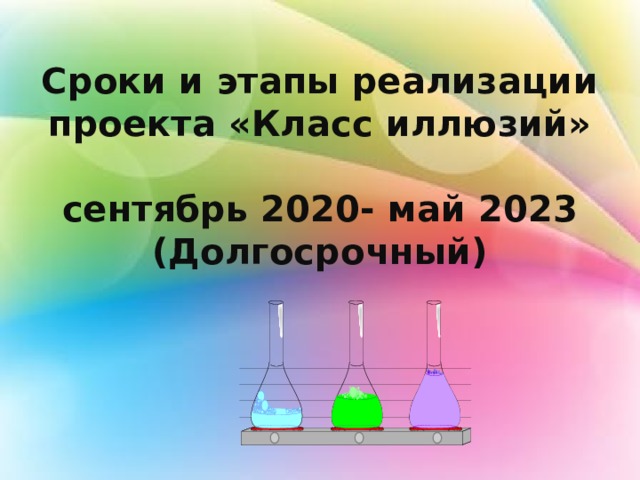 Сроки и этапы реализации проекта «Класс иллюзий»   сентябрь 2020- май 2023  (Долгосрочный) 