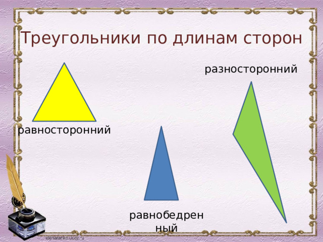 Треугольники по длинам сторон разносторонний равносторонний равнобедренный 