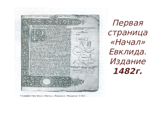Первая страница «Начал» Евклида. Издание 1482г. 