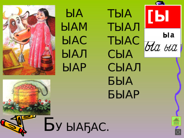 Ыа ыам Ыас Ыал ыар тыа [Ыа] тЫал тЫас сыа сЫал Быа быар  б У ыаҕаc. 