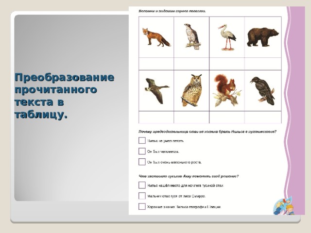Преобразование прочитанного текста в таблицу. 