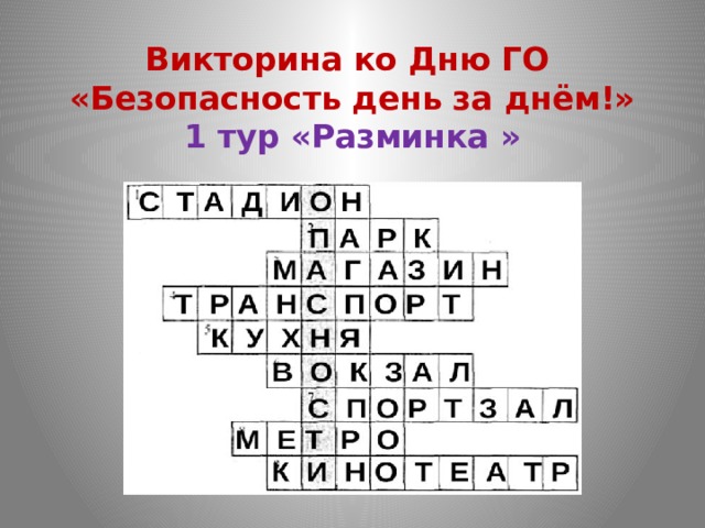 Викторина ко Дню ГО «Безопасность день за днём!»  1 тур «Разминка » 