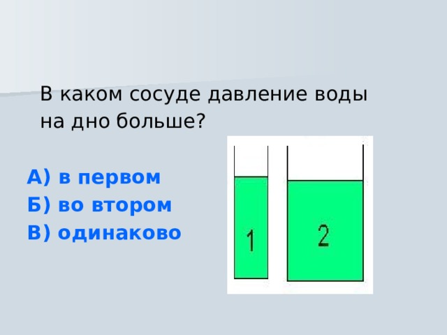 Рассмотрев рисунок определите давление жидкости на дно сосуда