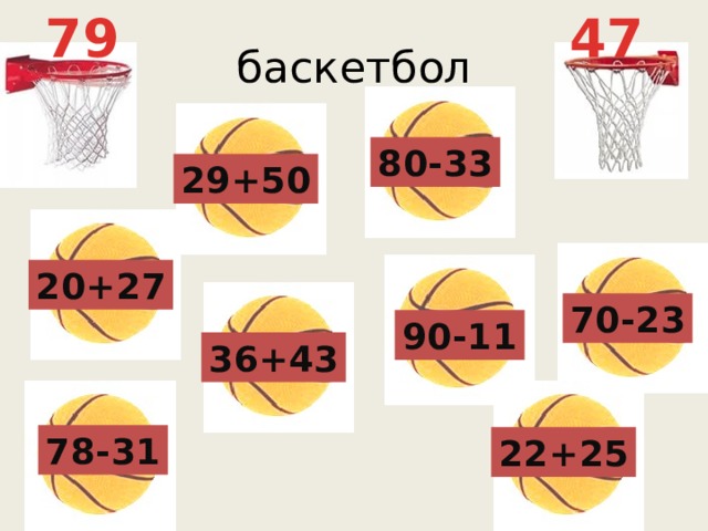 79 47 баскетбол 80-33 29+50 20+27 70-23 90-11 36+43 78-31 22+25
