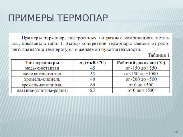 Примеры термопар  