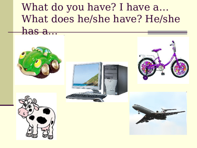 What do you have? I have a…  What does he/she have? He/she has a… 