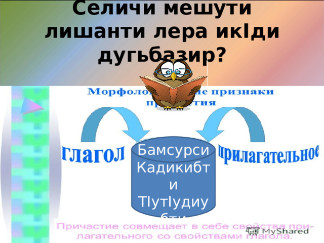 Селичи мешути лишанти лера ик I ди дугьбазир? Бамсурси Кадикибти Т I ут I удиубти 