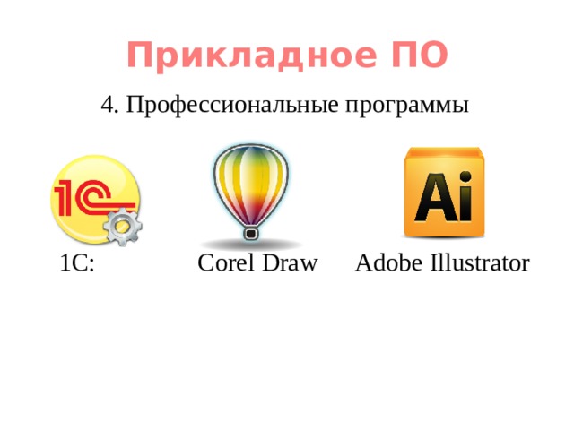 Прикладное ПО 4. Профессиональные программы  1С: Corel Draw Adobe Illustrator 