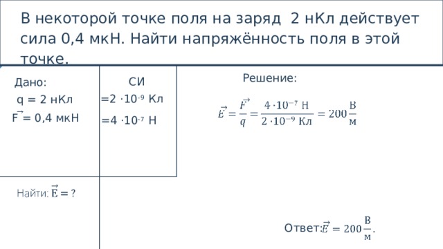 Решение задач на нахождение напряженности электрического поля 10 класс презентация