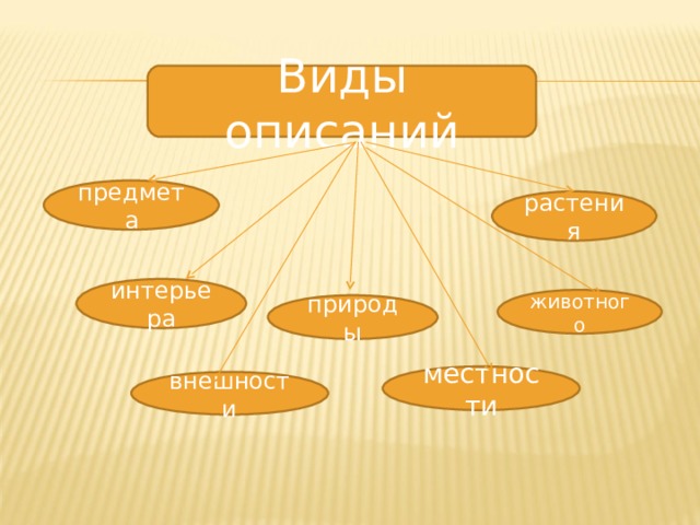 Виды описаний предмета растения интерьера животного природы местности внешности 