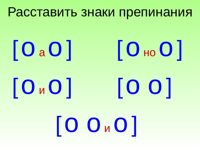 Расставить знаки препинания [  o  а  о  ]  [  o  но  о  ] [  o  и  о  ]  [  o  о  ]  [  o  o  и  о  ] 