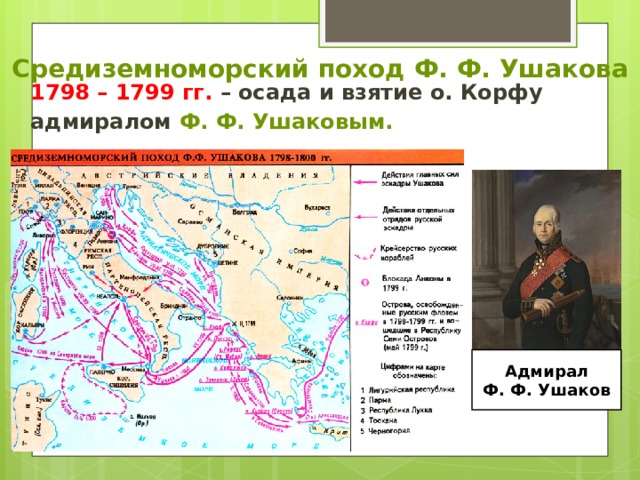 Место соединения русской и турецкой эскадр и их совместные действия под командованием ушакова карта