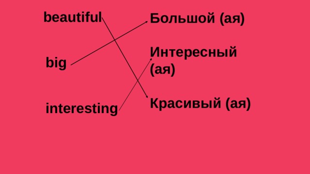  beautiful   big   interesting Большой (ая)  Интересный (ая)  Красивый (ая) 