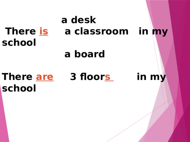  a desk   There  is   a classroom in my school  a board    There  are  3 floor s  in my school   