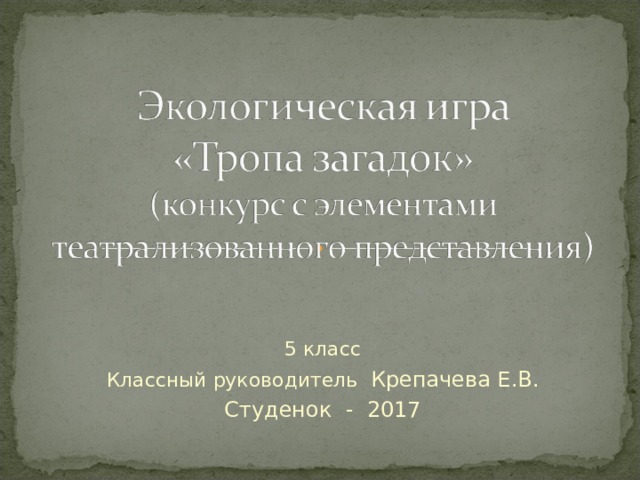 5 класс Классный руководитель Крепачева Е.В. Студенок - 2017 