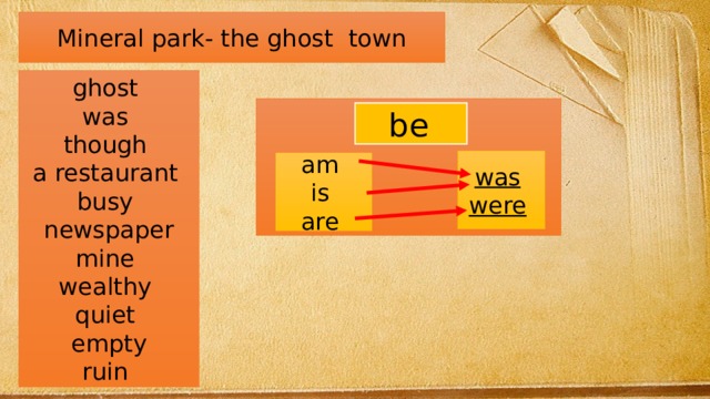 Mineral park- the ghost town ghost was though a restaurant busy newspaper mine wealthy quiet  empty ruin be  was  were  am is are 