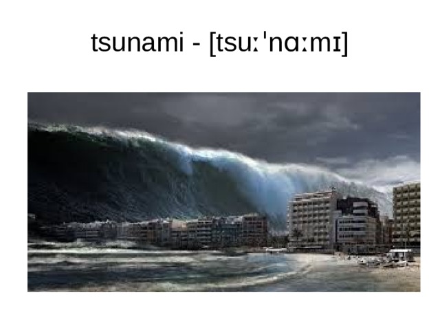 tsunami - [tsuːˈnɑːmɪ] 