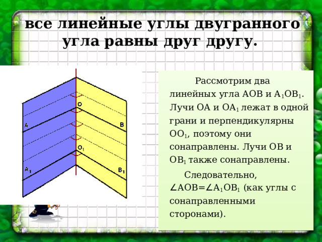 Линейным углом двугранного угла нельзя