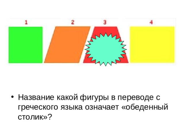 Название какой фигуры в переводе с греческого языка означает обеденный столик