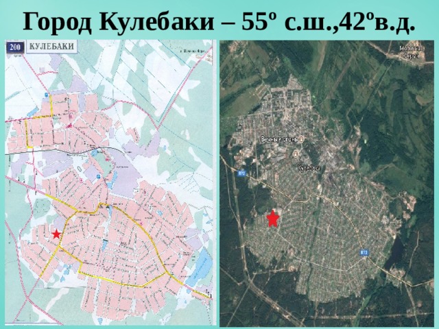 Город Кулебаки – 55º с.ш.,42ºв.д. 