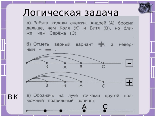 Логическая задача - +  В  К  А  С  
