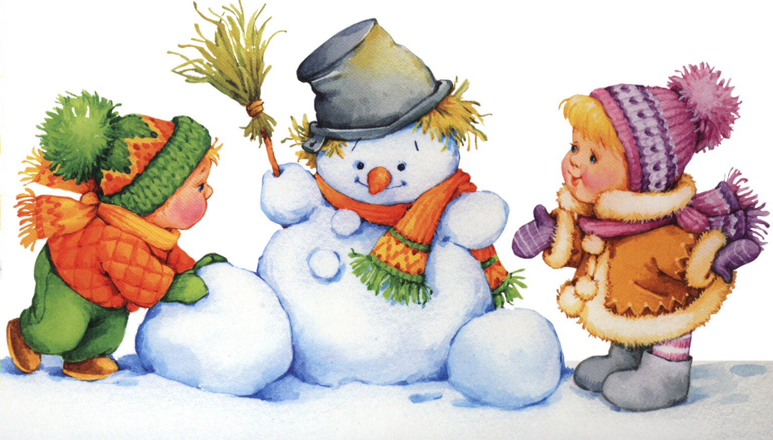 Картинка зимы для детей в детском саду. Дети лепят снеговика. Снеговик на прозрачном фоне. Картинка Снеговик для детей в детском саду. Зима для детей.