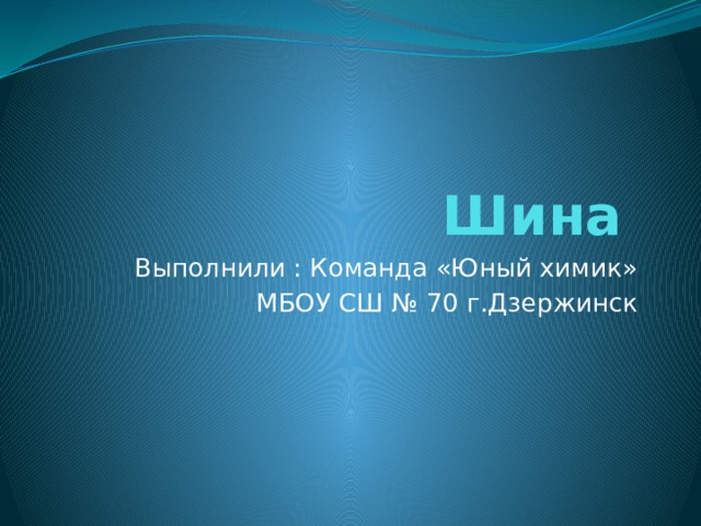 Шина Выполнили : Команда «Юный химик»  МБОУ СШ № 70 г.Дзержинск 