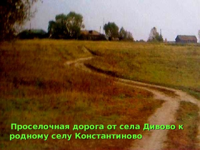 Проселочная дорога от села Дивово к родному селу Константиново 