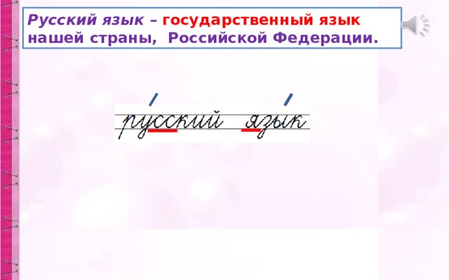 Русский язык – государственный язык нашей страны, Российской Федерации. 
