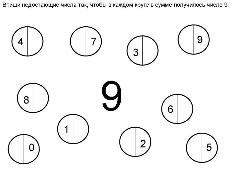 Число 9 задания для дошкольников распечатать Карточки с составом числа 9 для 1 класса