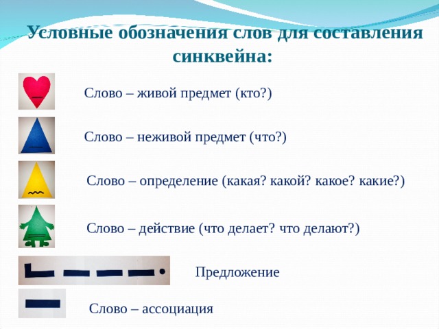 Схема синквейна для дошкольников