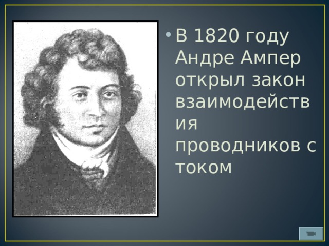 В 1820 году Андре Ампер открыл закон взаимодействия проводников с током 
