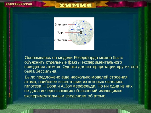 Основываясь на модели Резерфорда можно было объяснить отдельные факты экспериментального поведения атомов. Однако для интерпретации других она была бессильна. Было предложено еще несколько моделей строения атома, наиболее известными из которых являлись гипотеза Н.Бора и А.Зоммерфельда. Но ни одна из них не дала исчерпывающих объяснений имеющимся экспериментальным сведениям об атоме.  