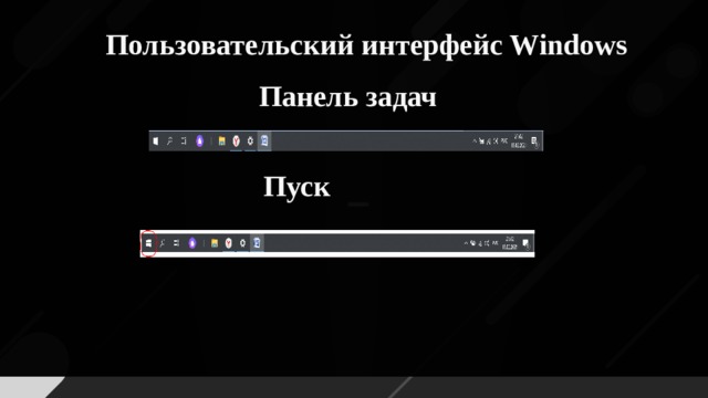 Пользовательский интерфейс Windows Панель задач Пуск