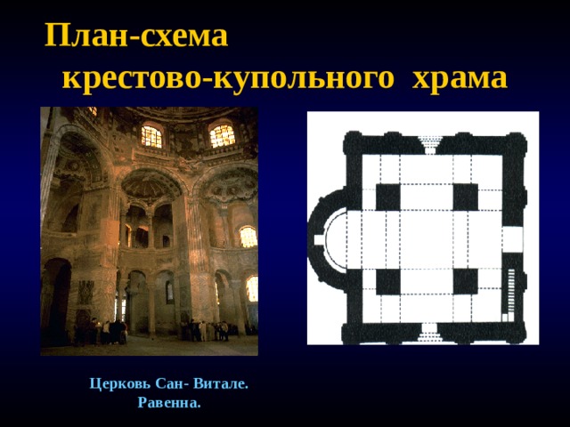 План-схема крестово-купольного храма Церковь Сан- Витале. Равенна. 