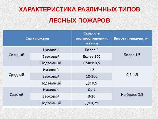 ХАРАКТЕРИСТИКА РАЗЛИЧНЫХ ТИПОВ ЛЕСНЫХ ПОЖАРОВ 