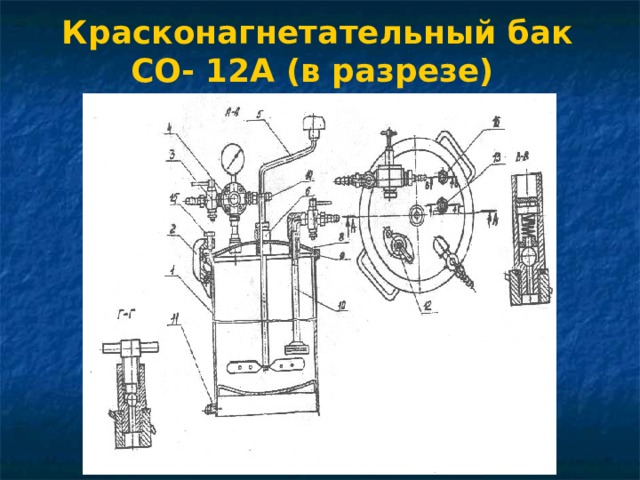 Красконагнетательный бак СО- 12А (в разрезе)  