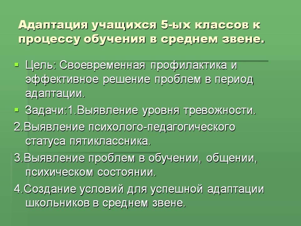 Презентация на тему адаптация 5 классников