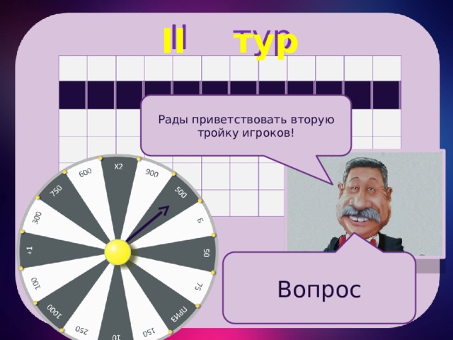 II тур  Б II тур а а а а а а а а а а а а Рады приветствовать вторую тройку игроков! Вопрос 